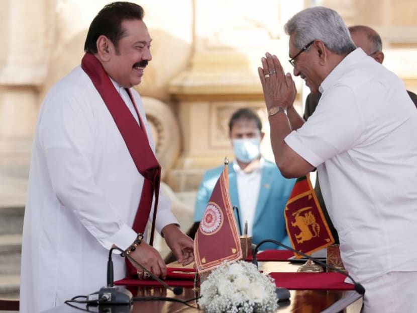 Sri Lanka's former president Mahinda Rajapaksa (left) and his brother, President Gotabaya Rajapaksa, are seen in this picture taken in Colombo, Sri Lanka, Aug 9, 2020.