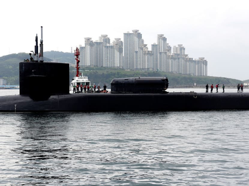 The Ohio-class guided-missile submarine USS Michigan arriving in Busan on Monday. The South Korean navy said the visit was routine and that it had no plans for a joint military drill with the submarine. Photo: Reuters