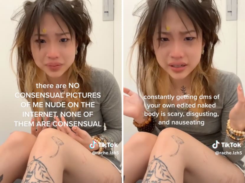 In a video posted on April 27, 2023, a TikTok user (pictured) describes her experience of being harassed online with fake nude images of herself that were generated by artificial intelligence tools.