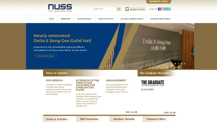 NUSS members' data, including NRIC numbers, compromised after website breach