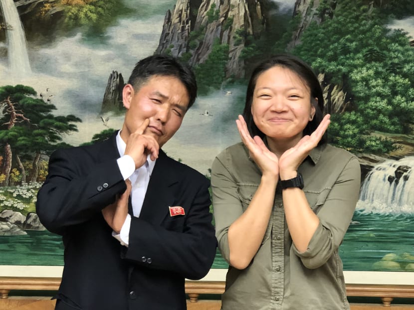 Mr So Myong Dok, senior officer in the department of South-east Asia in the Korea Committee for the Promotion of International Trade, and TODAY journalist Wong Pei Ting have a funny photo taken on Sept 21, 2018. Mr So Myong Dok, senior officer in the department of South-east Asia in the Korea Committee for the Promotion of International Trade, and TODAY journalist Wong Pei Ting have a funny photo taken on Sept 21, 2018.