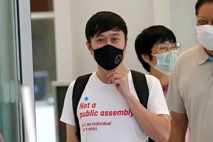 Activist Jolovan Wham outside the State Courts in August 2021. He wore a similar T-shirt for this court appearance on Jan 7, 2022. Activist Jolovan Wham outside the State Courts in August 2021. He wore a similar T-shirt for this court appearance on Jan 7, 2022.