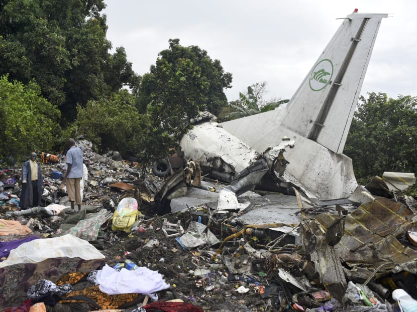 Responders pick through the wreckage of a cargo plane which crashed in the capital Juba, South Sudan, on Nov 4, 2015. Photo: AP