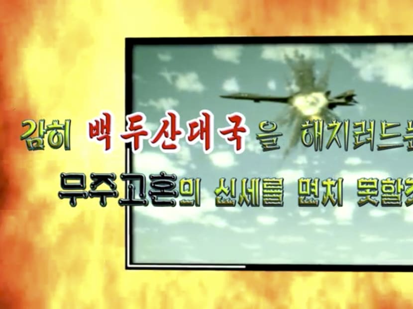 An image taken from a propaganda video released by North Korea showing a B-1B bomber being hit by a missile. Military analysts say North Korea doesn't have the capability or intent to attack US bombers and fighter jets, despite the country's top diplomat saying it has the right do so. Photo: DPRK Today via AP