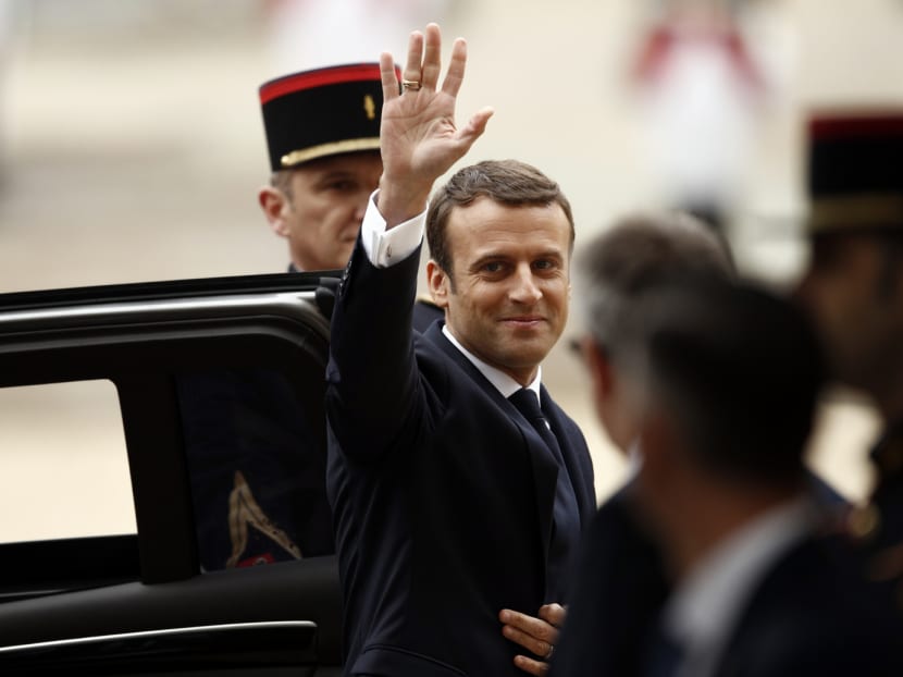 Mr Emmanuel Macron before his inauguration ceremony as French President, at the Elysee Palace in Paris yesterday. His victory assured markets of a Eurocentric leader. Photo: AP