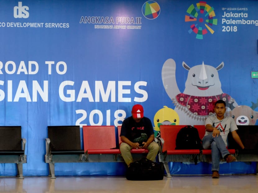 This picture taken on November 28, 2017 shows a signboard for the 2018 Asian Games at the airport in Palembang. Half-finished venues and an air of unpreparedness raise an uncomfortable question for Indonesia: will it be ready for next year's Asian Games? Photo: AFP