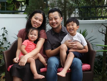 Mr Geoffrey Toi with his wife, Amelia Teng and their two children, Christopher Toi and Elizabeth Toi, at their home on Jan 12, 2023.