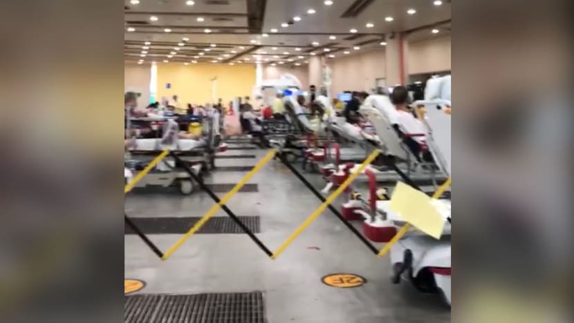 Makeshift area with beds seen in video footage used as screening space: Tan Tock Seng Hospital