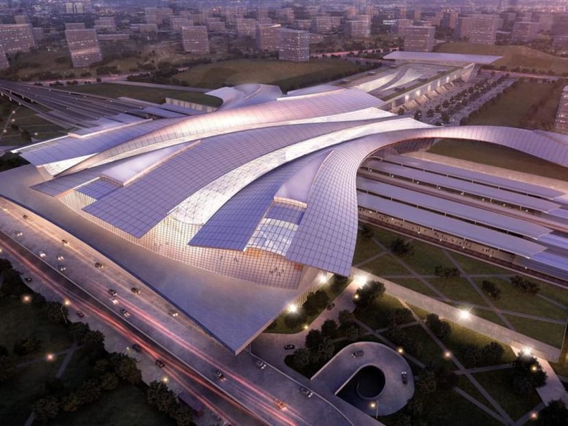 A 2017 concept design of the Iskandar Puteri station, of the High-Speed Rail project, in Johor, Malaysia.