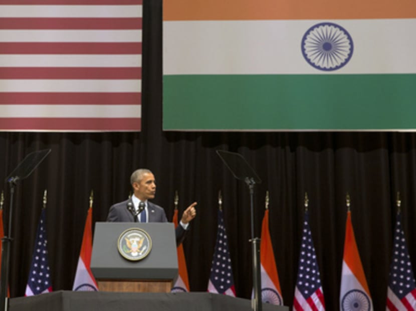 President Barack Obama delivered an address to an audience of 1,500, mostly young Indians, at Siri Fort Auditorium in New Delhi yesterday (Jan 27). Photo: The New York Times