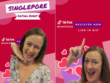 Screenshots of Ms Candice Gallagher from a TikTok video she posted about holding an in-person event for singles in Singapore.