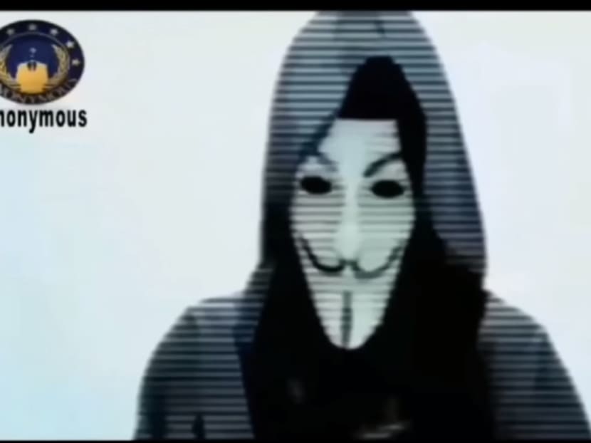 Screenshot of a video by Anonymous, in which the hacking collective declared war on jihadists.