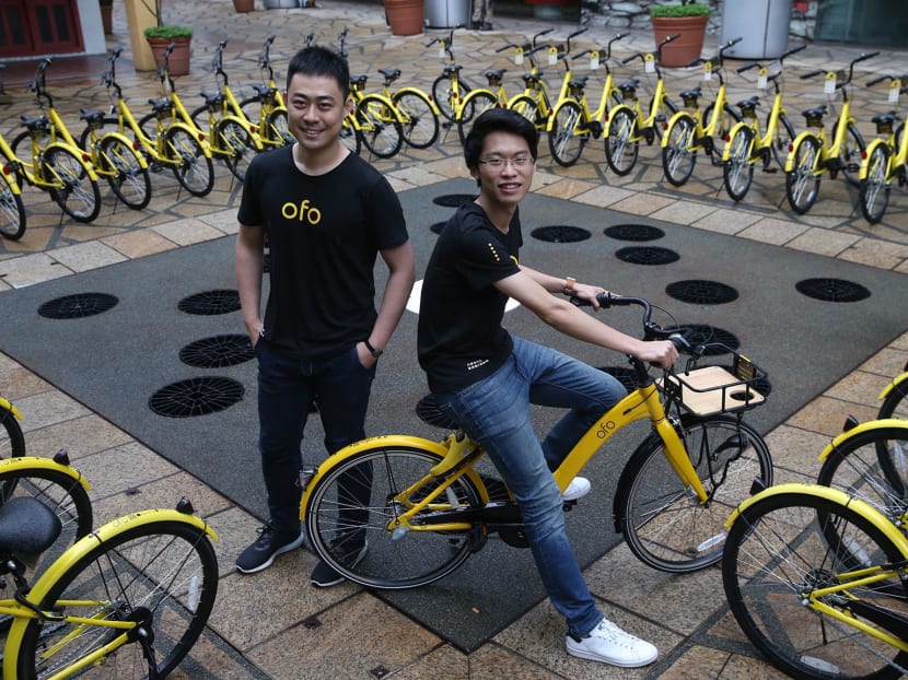 Lawrence Cao (L), head of ofo's APAC business, and Yu Xin, ofo's co-founder. Photo:Wee Teck Hian/TODAY