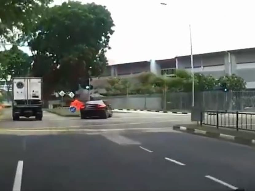 Screengrab from a video showing the Maserati swerving into an oncoming lane.
