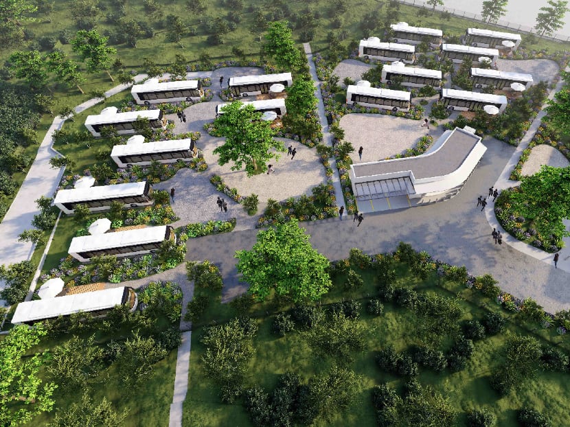 An artist's impression of The Bus Resort in Changi Village.