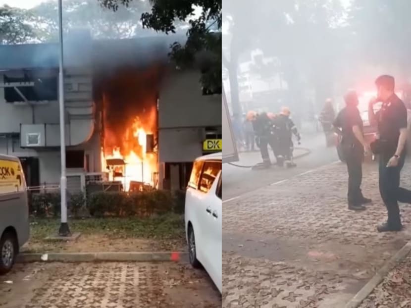 In a video posted on Facebook by Ms Camila Tan, thick plumes of smoke can be seen emitted from the raging fire taking place at the back of the two-storey block. 