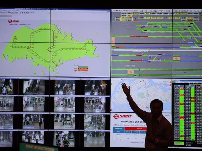 Screens in SMRT's newly set-up Maintenance Operation Centre provide real time information on developing situations from tracks and stations in one integrated facility at Bishan Depot. This helps to better coordinate and respond to technical issues along the NSEWL. Photo: Don Wong