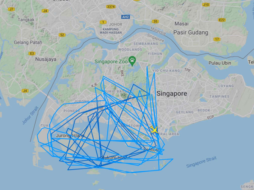 Data from flight-tracking website FlightRadar24 showed the modified Boeing plane making many passes over the southwestern side of Singapore on May 24 and 25, 2021.