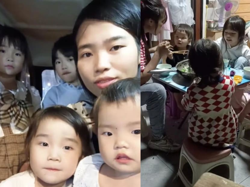 A 25-year-old woman from China (top right in left photo) in pictures she posted on social media of her and her daughters. A 25-year-old woman from China (top right in left photo) in pictures she posted on social media of her and her daughters.