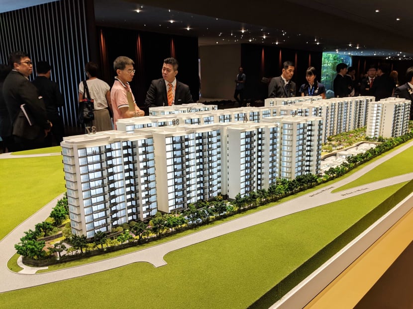 Prospective property buyers at the sales gallery for Treasure at Tampines condominium in March 2019. It was one of the top five projects with high sales in September 2020, selling 115 units at a median price of S$1,379 psf.