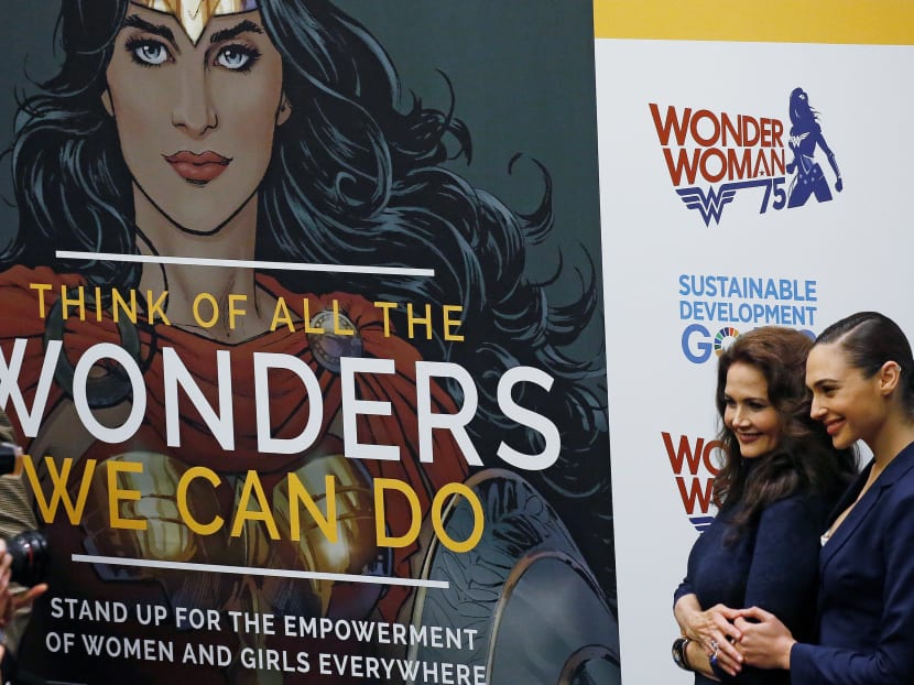 Actors Gal Gadot and Lynda Carter pose for photos during an event to name Wonder Woman UN Honorary Ambassador for the Empowerment of Women and Girls at the United Nations Headquarters in the Manhattan borough of New York, New York, U.S., October 21, 2016.  Photo: Reuters