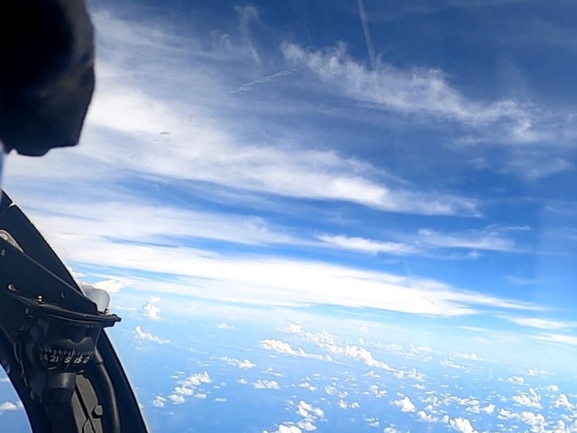 A plane with a Chinese flag on its tail is seen in this handout picture taken on May 31, 2021.