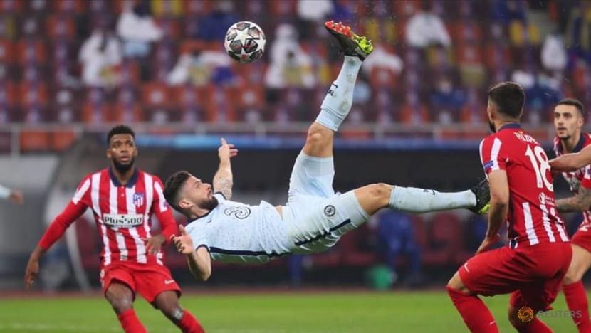 Football: Acrobatic Giroud gives Chelsea advantage over Atletico Football: Acrobatic Giroud gives Chelsea advantage over Atletico