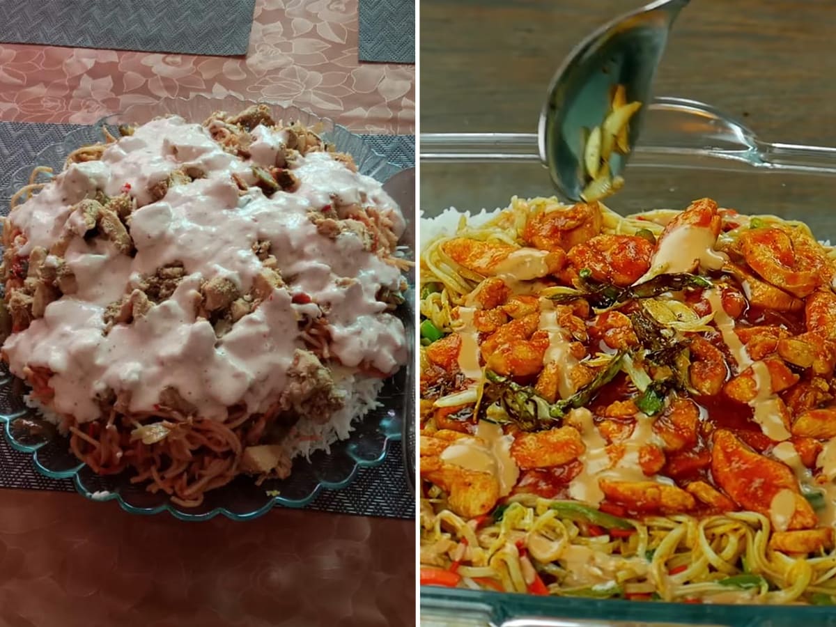 Users on Reddit reacted with shock and amusement to a "Singaporean rice" dish posted on the online forum on July 31, 2022. The homemade version is pictured on the right, while a photo of the dish from the recipe's website is on the right. Users on Reddit reacted with shock and amusement to a "Singaporean rice" dish posted on the online forum on July 31, 2022. The homemade version is pictured on the right, while a photo of the dish from the recipe's website is on the right.