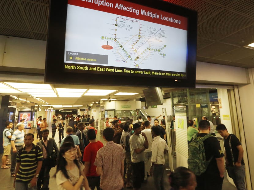 A display board at Boon Lay MRT station on July 7, 2015, informing commuters of a disruption in services. TODAY file photo