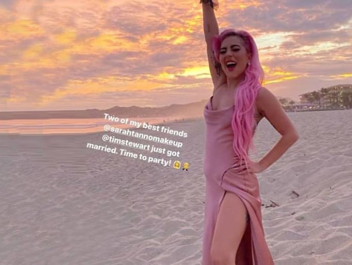 Lady Gaga looks pretty in pink as a bridesmaid at her best friend s wedding CNA Lifestyle