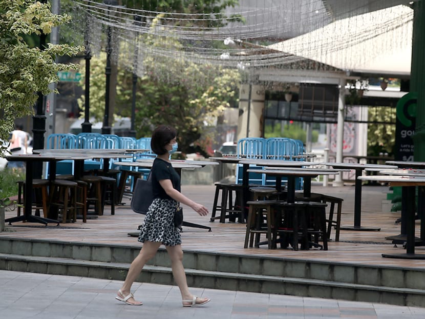 A quiet Central Business District during lunch hours on May 20, 2021, as Singapore entered the Phase 2 (Heightened Alert) period of tightened restrictions.