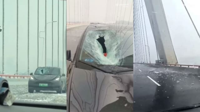 武汉气温回升 大桥冰柱坠落砸中多辆车