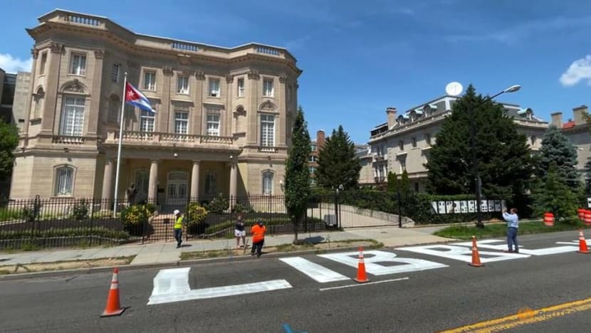 'Cuba Libre' message painted outside Cuba's US embassy in Washington 'Cuba Libre' message painted outside Cuba's US embassy in Washington