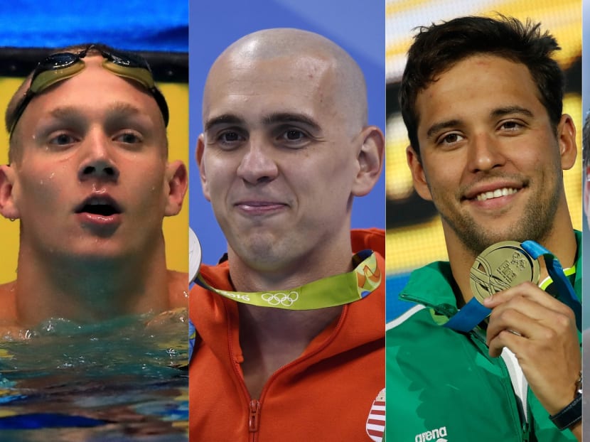 SCHOOLING'S RIVALS: These swimmers are set to give Joseph Schooling a run for his money at the Fina World Championships in Budapest. From left to right: Caeleb Dressel (US), Laszlo Cseh (Hungary), Chad le Clos (South Africa), Li Zhuhao (China). Photos: AFP