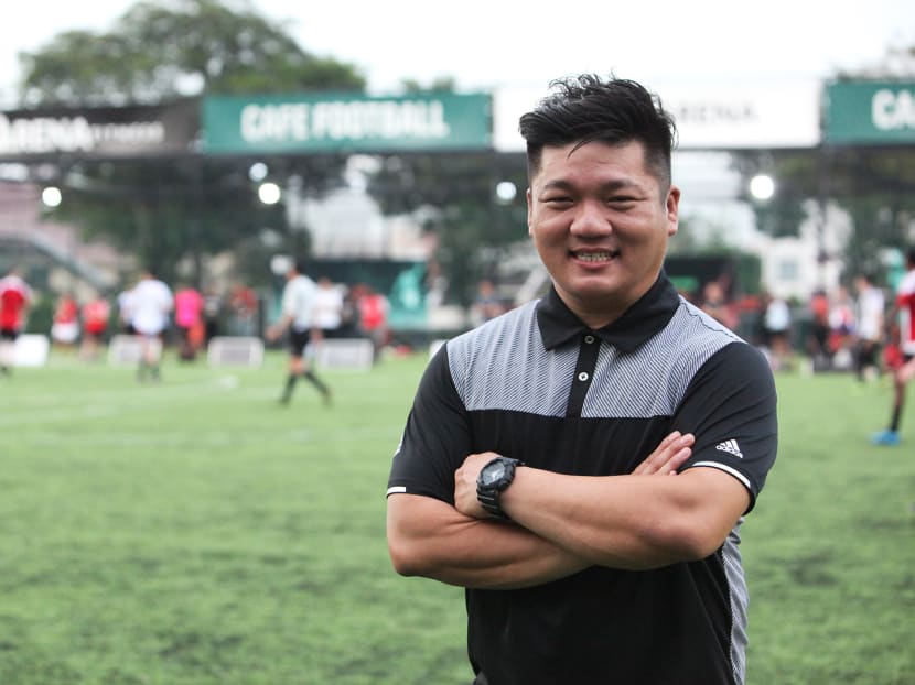 Mr Simon Tan, Managing Director of The Arena, poses during the CF Cup Finals, held at the The Arena Singapore, April 8, 2017. Photo: Damien Teo
