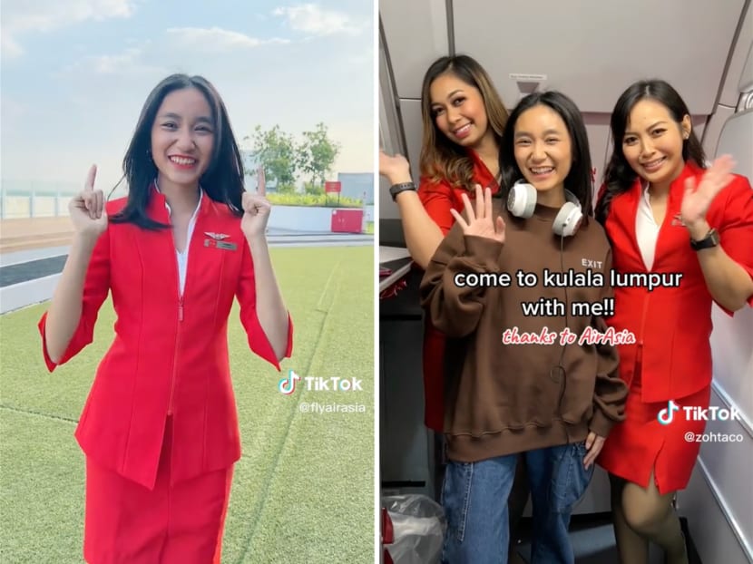 Teenaged content creator Zoe Gabriel (left), who went viral for calling an S$80 Charles & Keith bag a "luxury", is now a brand ambassador for AirAsia (centre in right photo), with the airline debuting her in several videos recently.