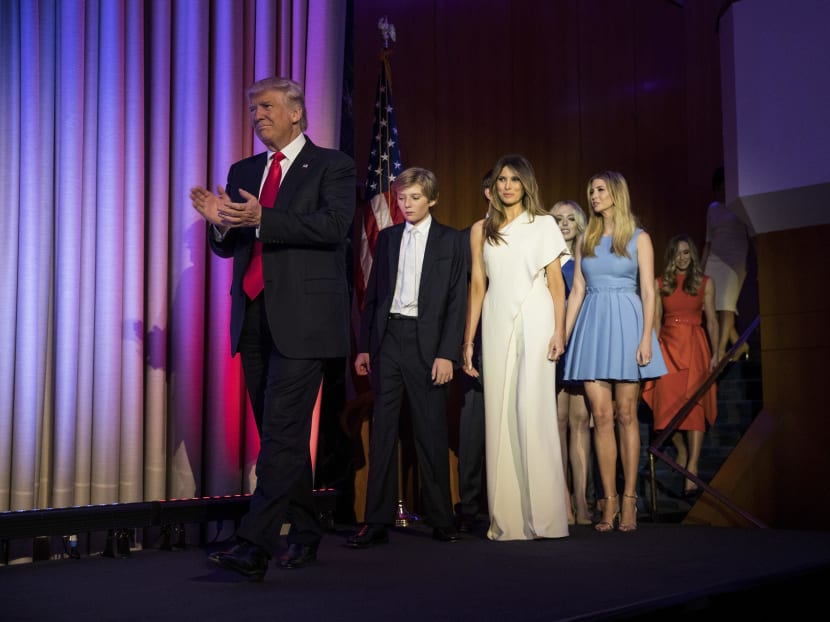 Donald Trump takes the stage with his family at an election night event at the Hilton Midtown Hotel in New York. Photo: New York Times