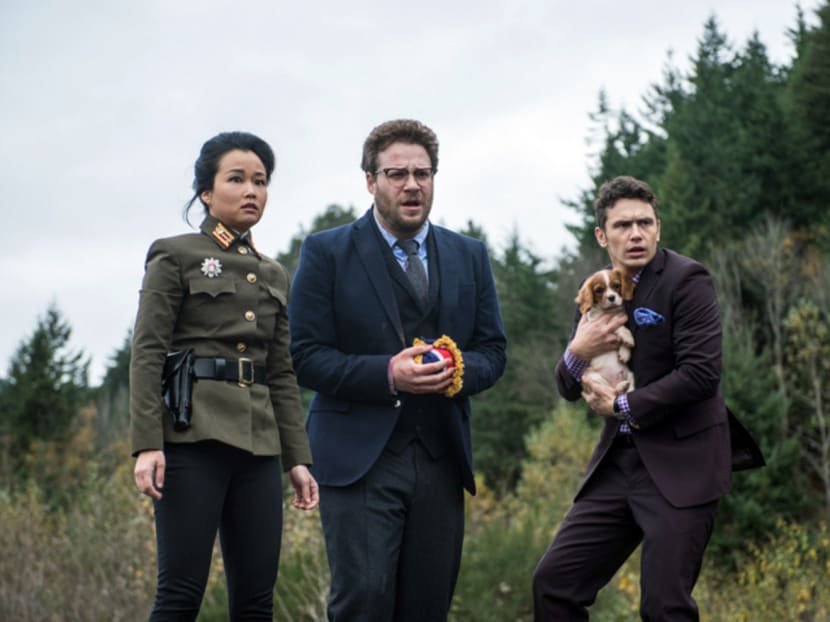 From left, Diana Bang as Sook, Seth Rogen as Aaron, and James Franco as Dave, inThe Interview. Photo: AP/Columbia Pictures - Sony