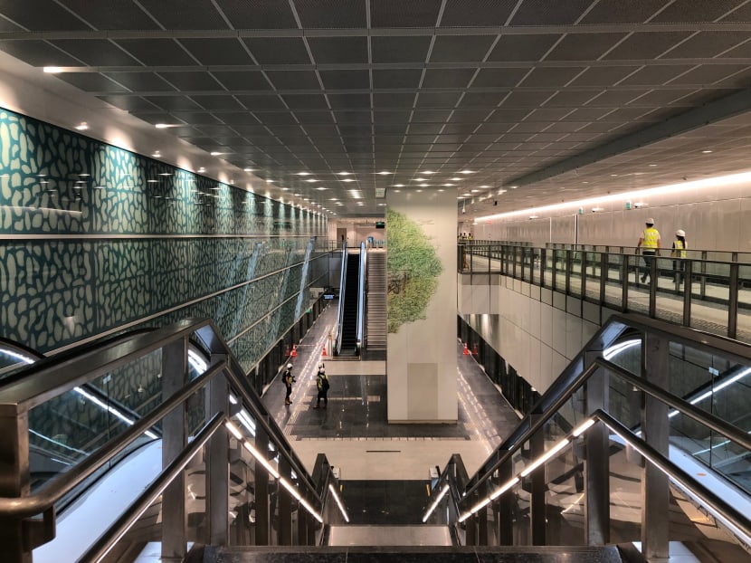 The interior of Springleaf MRT Station. It is one of the stations along the Thomson-East Coast Line and is scheduled to open in the later part of 2020.