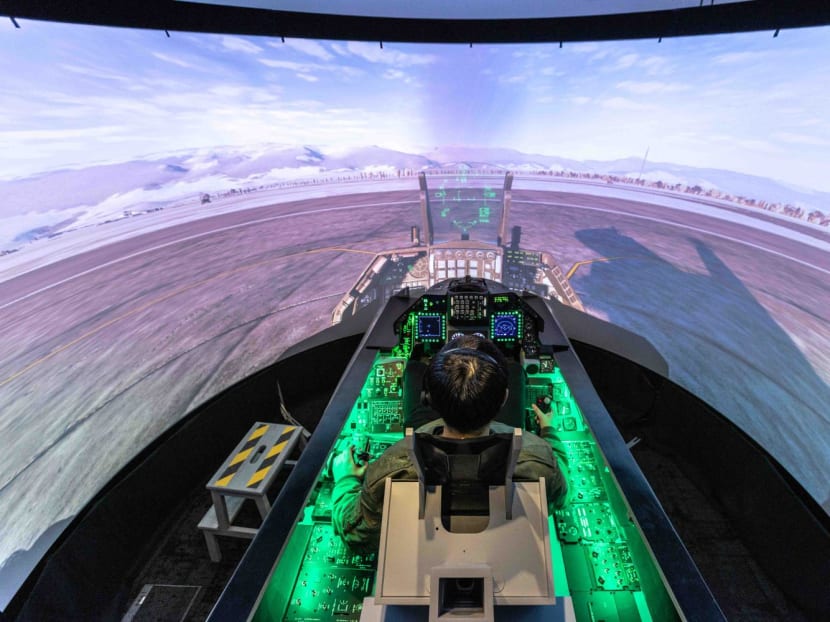 A F16-C fighter jet simulator experience at Wings Academy located in Changi Business Park.