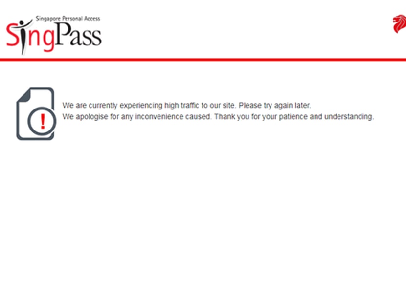 Users were unable to access the services on the SingPass website. Photo: Internet Screengrab