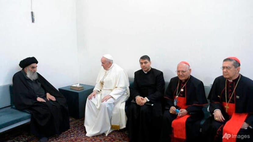 Pope, top Iraq Shiite deliver message of peaceful co-existence in historic meeting Pope, top Iraq Shiite deliver message of peaceful co-existence in historic meeting