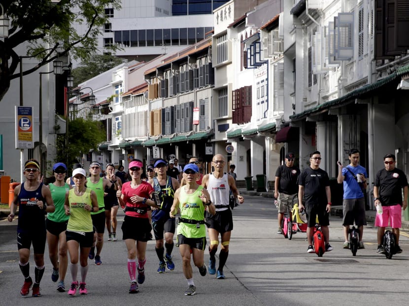 People utilising the roads on Car-Free Sunday at Telok Ayer conservation area. TODAY file photo