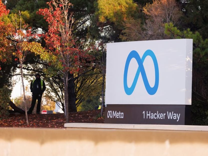 A security guard stands watch by the Meta sign outside the headquarters of Facebook parent company Meta Platforms in Mountain View, California, US on Nov 9, 2022. A security guard stands watch by the Meta sign outside the headquarters of Facebook parent company Meta Platforms in Mountain View, California, US on Nov 9, 2022.