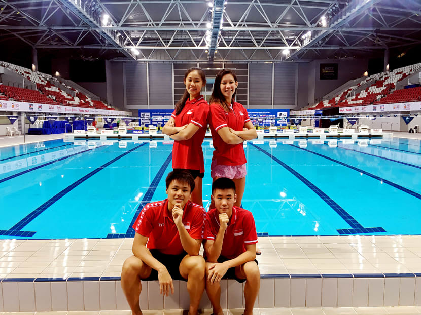 (Clockwise from top left) Kathlyn Laiu, Hoong En Qi, Glen Lim and Dylan Koo. Dylan is focused on the 2020 Olympics after missing the 2016 Olympics “B” qualifying time in the fly by 0.01s. Photo: Adelene Wong