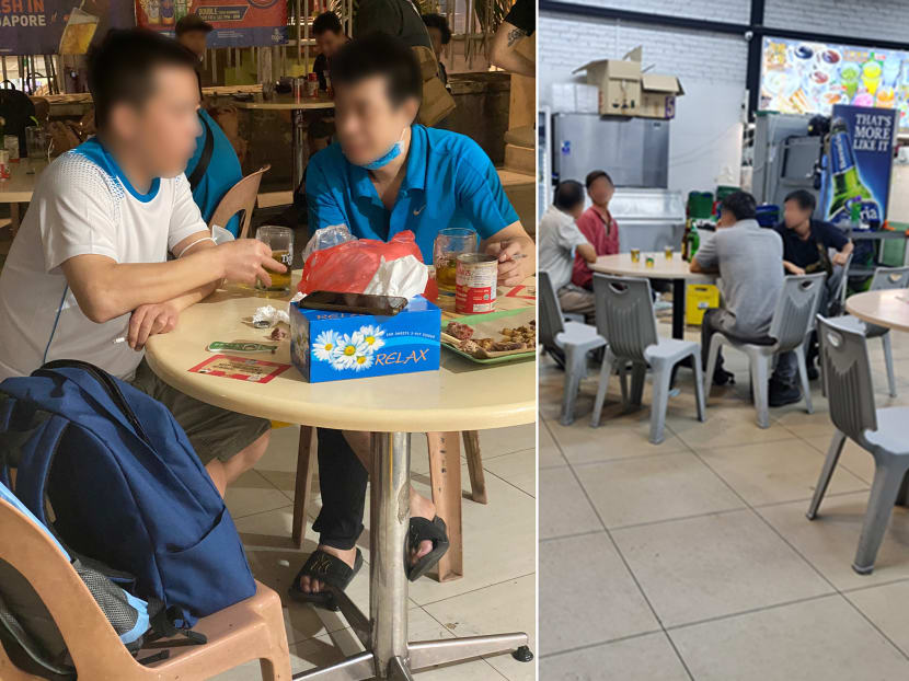 The authorities said that they had acted on feedback on Jan 7 that the Happy Hawkers coffee shop (left) in Bukit Batok had been serving alcoholic beverages after 10.30pm. A similar operation was conducted on Jan 14 at the premises of Bistro 8 (right) on Kelantan Lane.