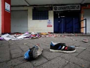 A view shows the aftermath of violence following soccer matches between Arema vs Persebaya at Kanjuruhan stadium in Malang, East Java province, Indonesia, October 2, 2022. REUTERS/Willy Kurniawan