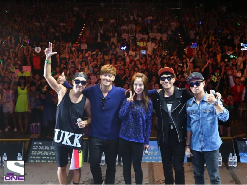 The cast of Running Man in Singapore last year. Photo: ONE.
