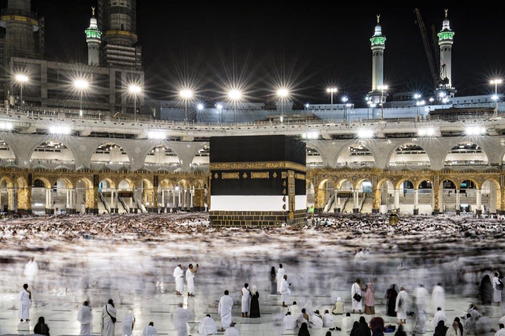 Muslim pilgrims circumambulate around the Kaaba, Islam's holiest shrine, during the annual haj pilgrimage at the Grand Mosque in Saudi Arabia's holy city of Mecca on July 6, 2022.&nbsp;