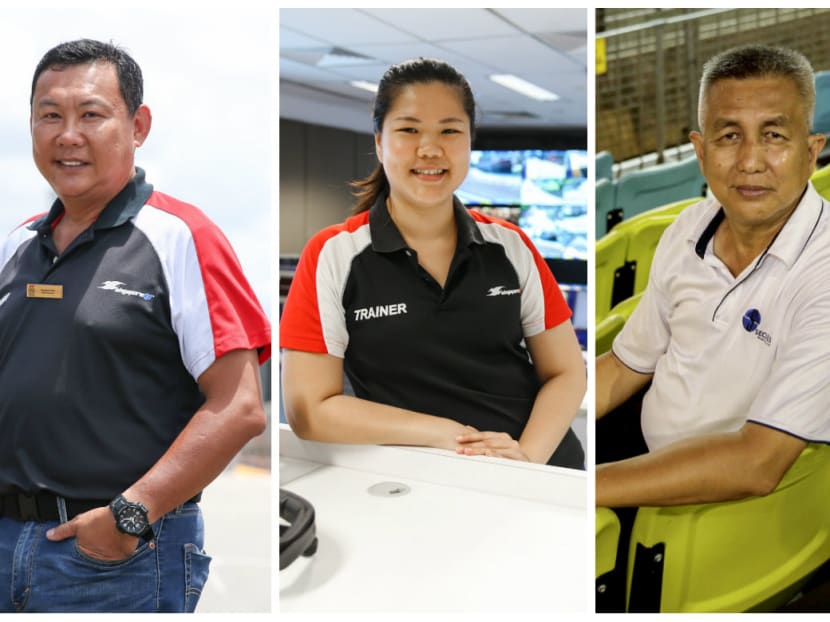 (From left) Raymond Chia, Emily Goo, and Michael Lim are part of a huge team of volunteers and officials who have worked tirelessly behind the scenes at the Singapore Grand Prix since the inaugural edition in 2008.